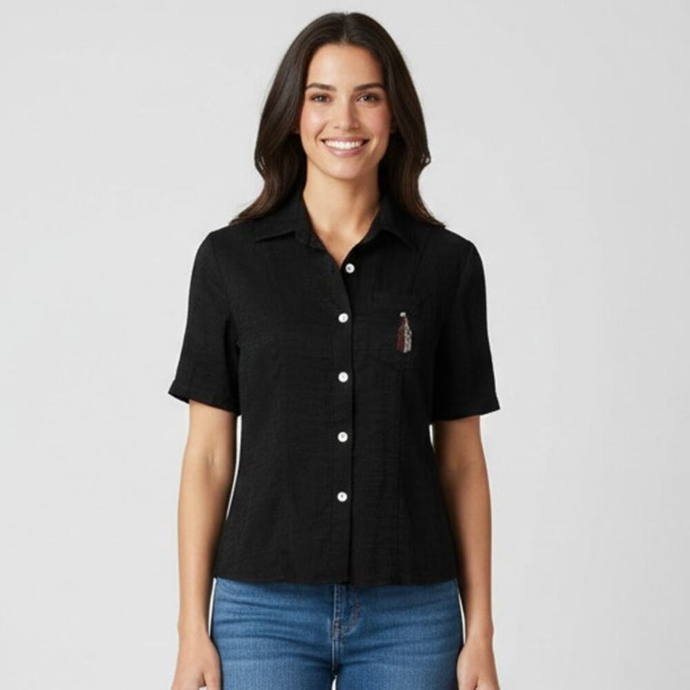 Vintage Premier International Black Button Down Embroidered Giraffe Size Large